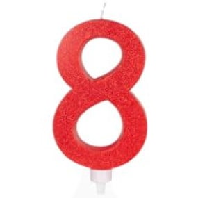 Vela 8 Vermelho Glitter Grande